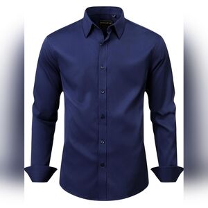 Men's Dress Shirt Stretch Formal Long Sleeve Business Casual Button-Down LARGE